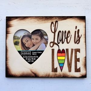 Love is Love Rainbow Heart Wood-burned Frame